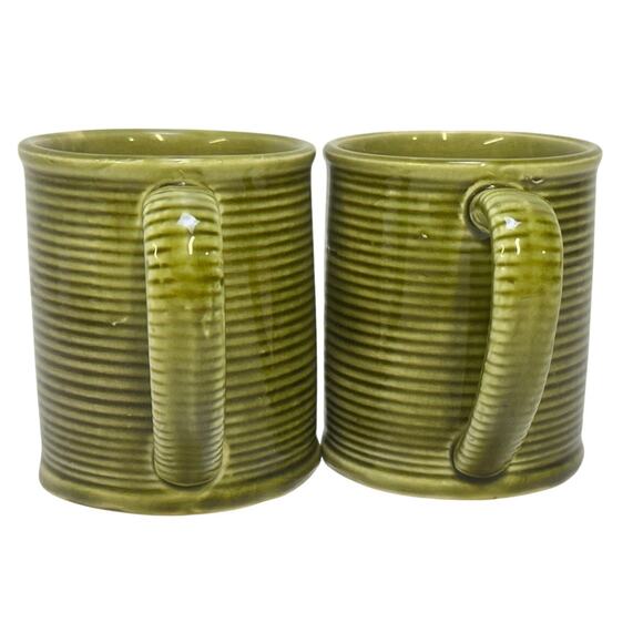 Holt Howard Vintage 1963 Olive Green Retro Pottery Coffee Tea Mugs-Set of 2 - Picture 2 of 6